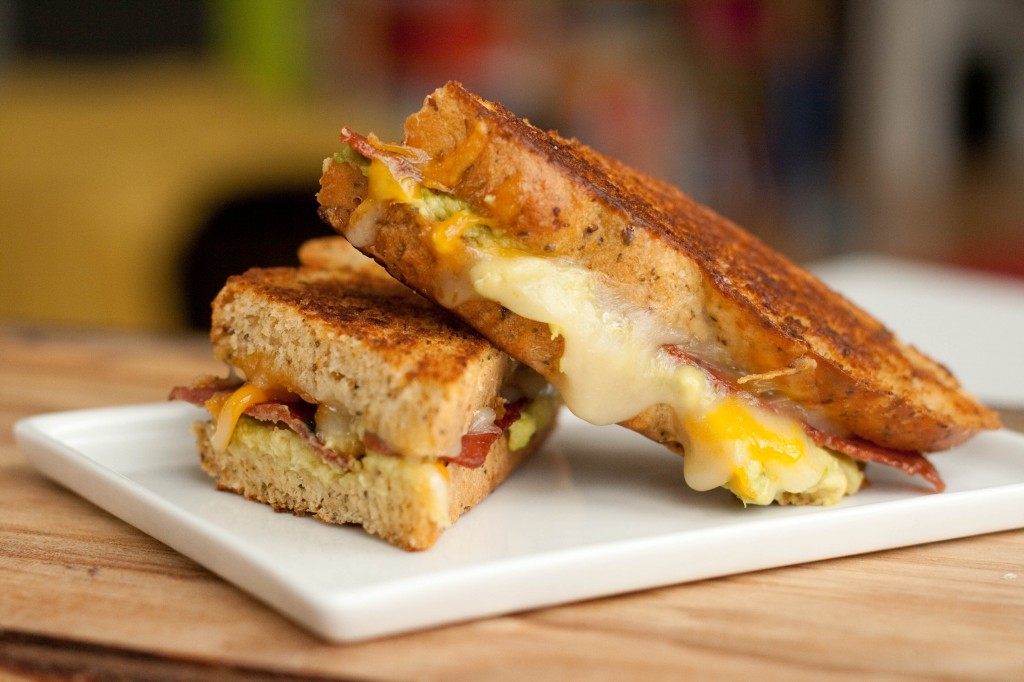 bacon avocado grilled cheese on sun-dried tomato basil bread