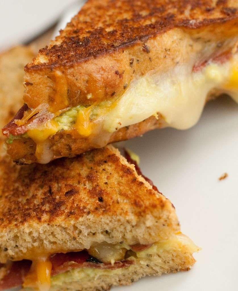 bacon avocado grilled cheese on sun-dried tomato basil bread