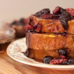 banana bread french toast with blueberry walnut compote